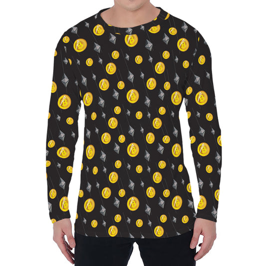Bitcoin And Ethereum Pattern Print Men's Long Sleeve T-Shirt