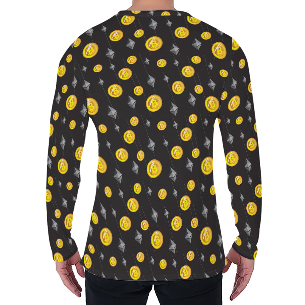 Bitcoin And Ethereum Pattern Print Men's Long Sleeve T-Shirt