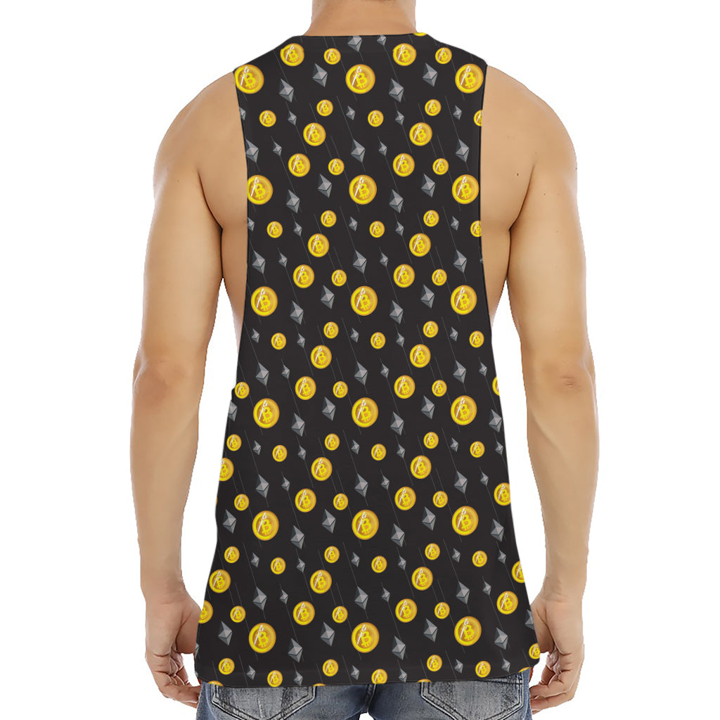 Bitcoin And Ethereum Pattern Print Men's Muscle Tank Top