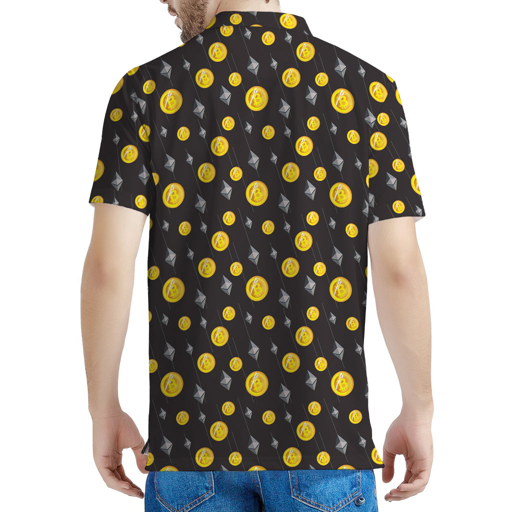 Bitcoin And Ethereum Pattern Print Men's Polo Shirt