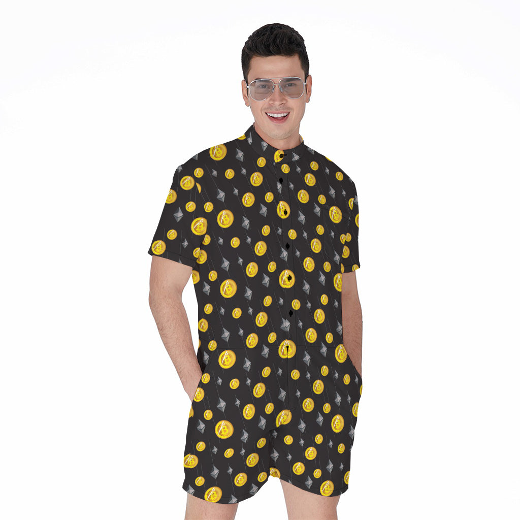 Bitcoin And Ethereum Pattern Print Men's Rompers