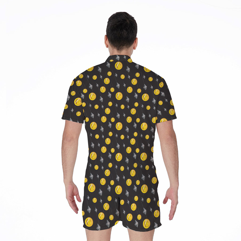 Bitcoin And Ethereum Pattern Print Men's Rompers