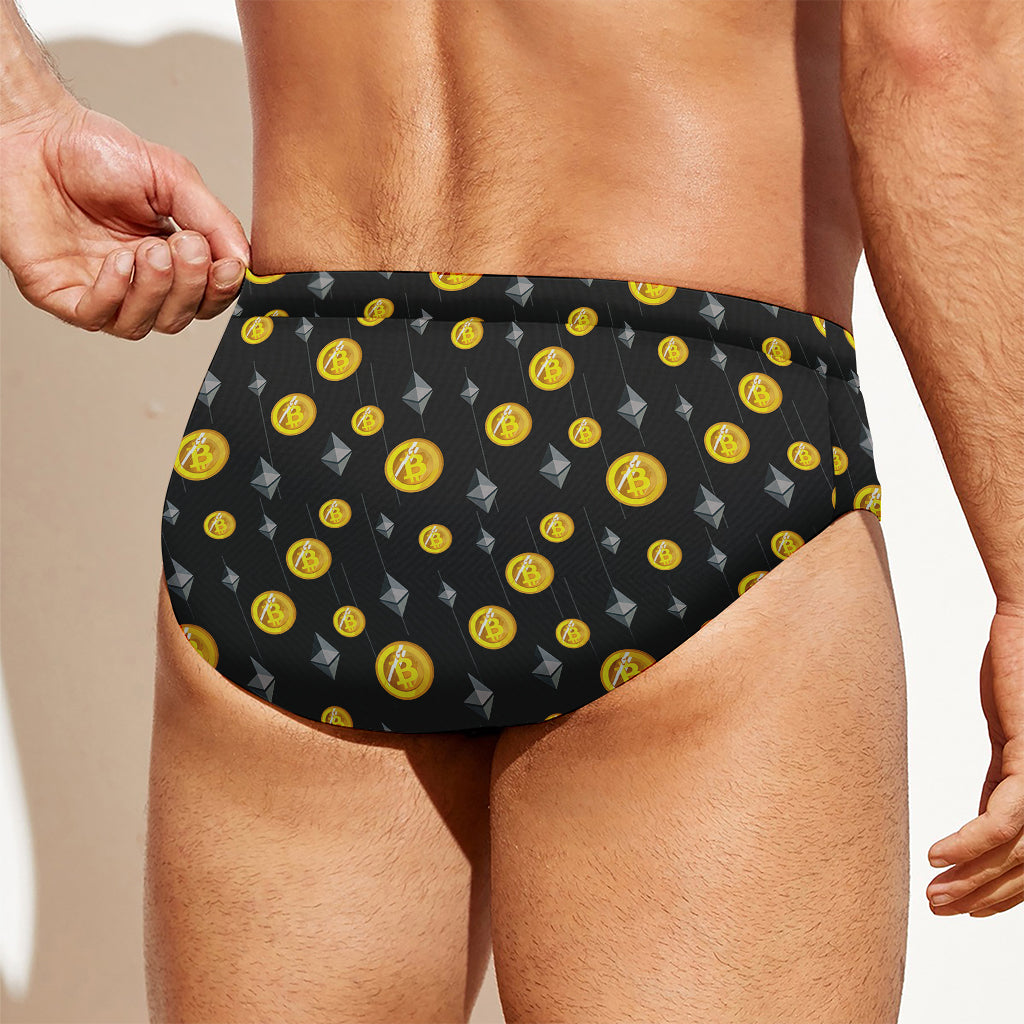 Bitcoin And Ethereum Pattern Print Men's Swim Briefs