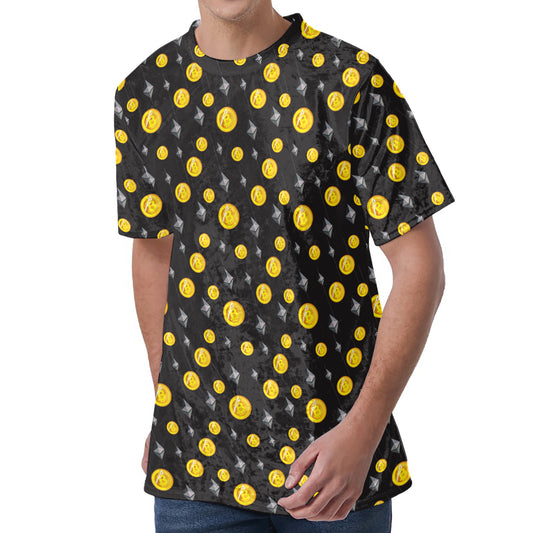 Bitcoin And Ethereum Pattern Print Men's Velvet T-Shirt