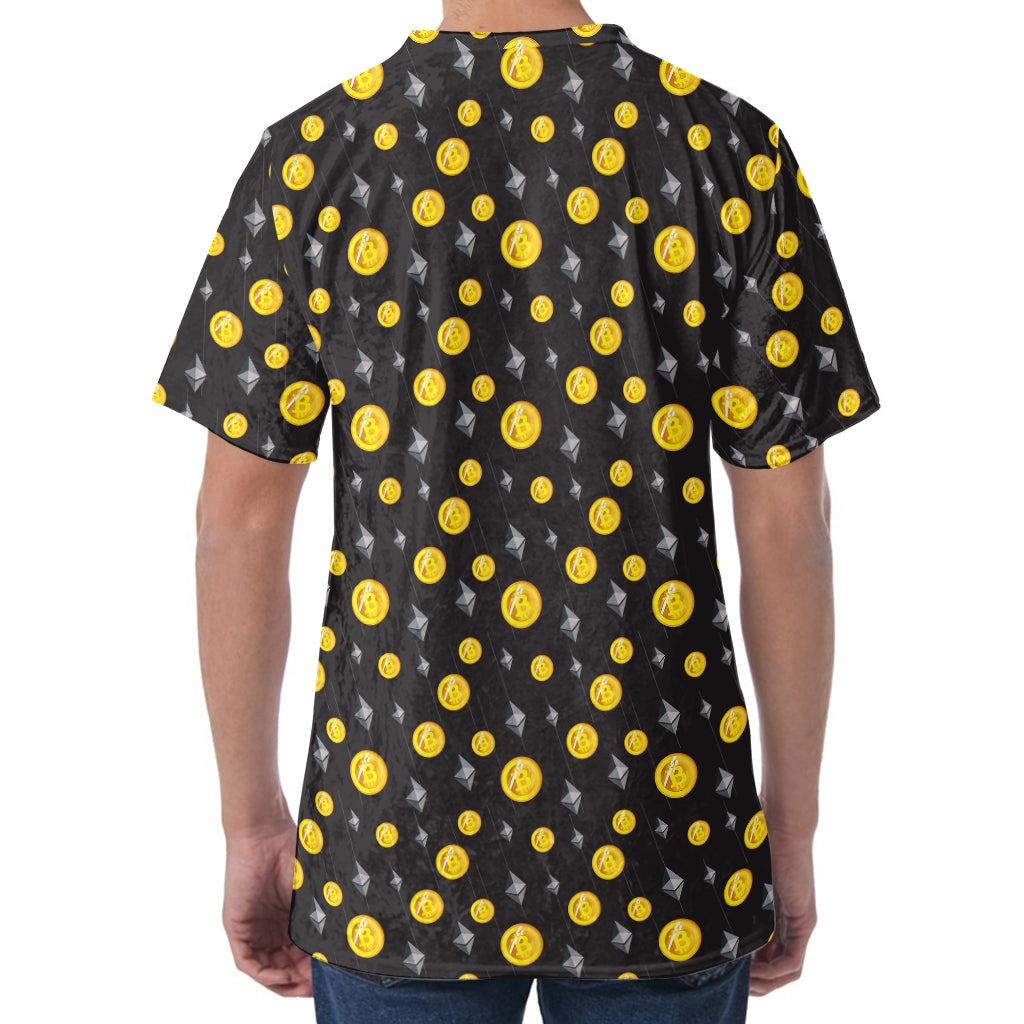 Bitcoin And Ethereum Pattern Print Men's Velvet T-Shirt