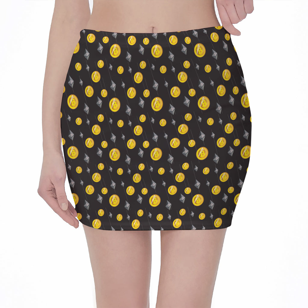 Bitcoin And Ethereum Pattern Print Pencil Mini Skirt