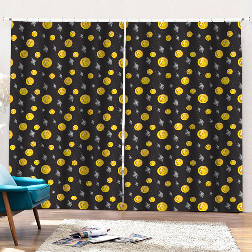 Bitcoin And Ethereum Pattern Print Pencil Pleat Curtains