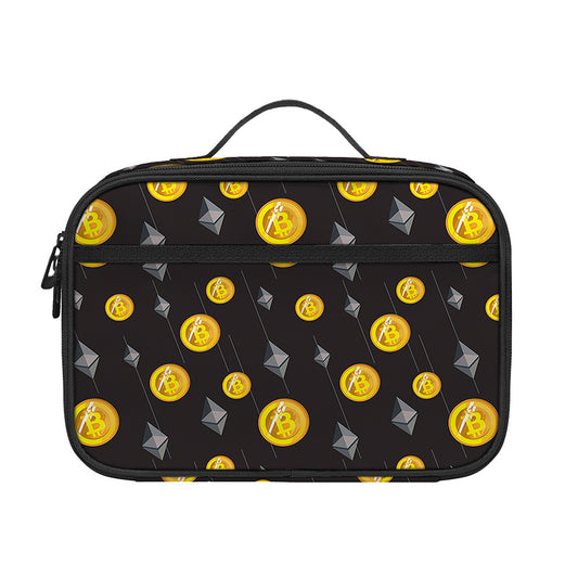 Bitcoin And Ethereum Pattern Print Portable Lunch Bag