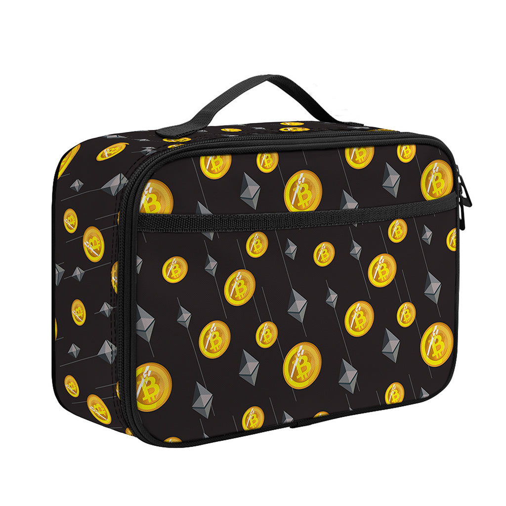 Bitcoin And Ethereum Pattern Print Portable Lunch Bag