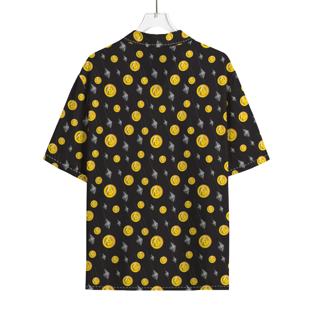 Bitcoin And Ethereum Pattern Print Rayon Hawaiian Shirt