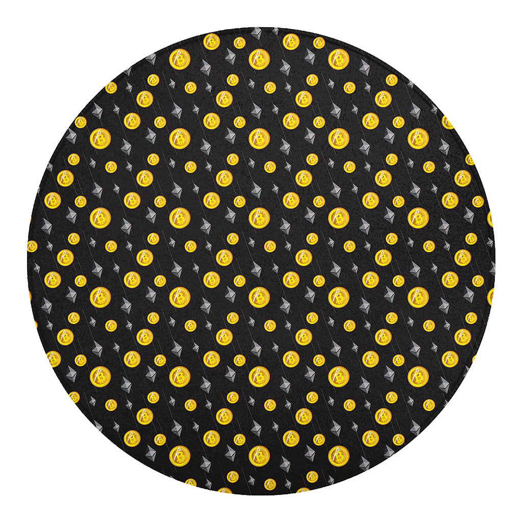 Bitcoin And Ethereum Pattern Print Round Blanket