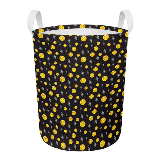 Bitcoin And Ethereum Pattern Print Round Laundry Basket