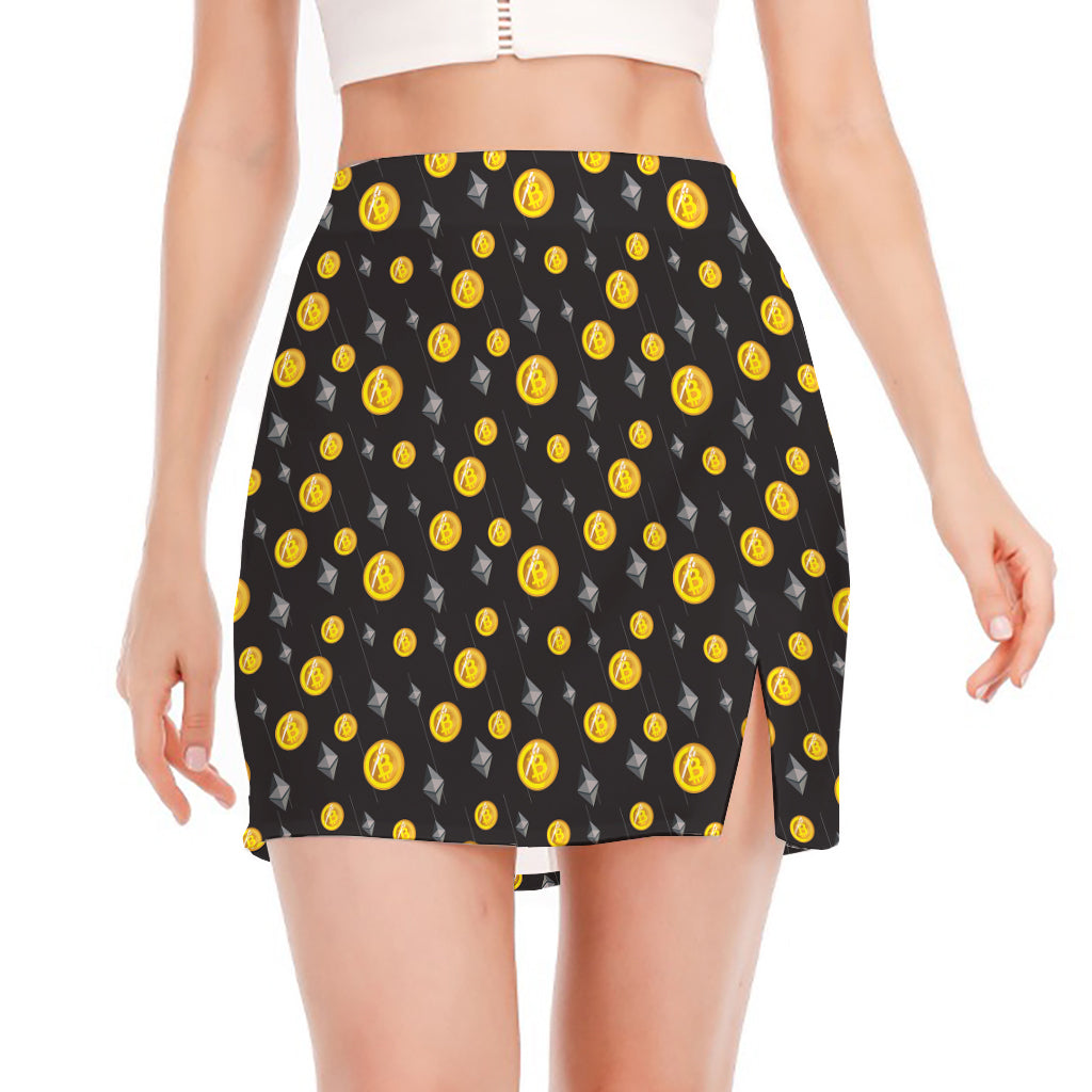 Bitcoin And Ethereum Pattern Print Side Slit Mini Skirt