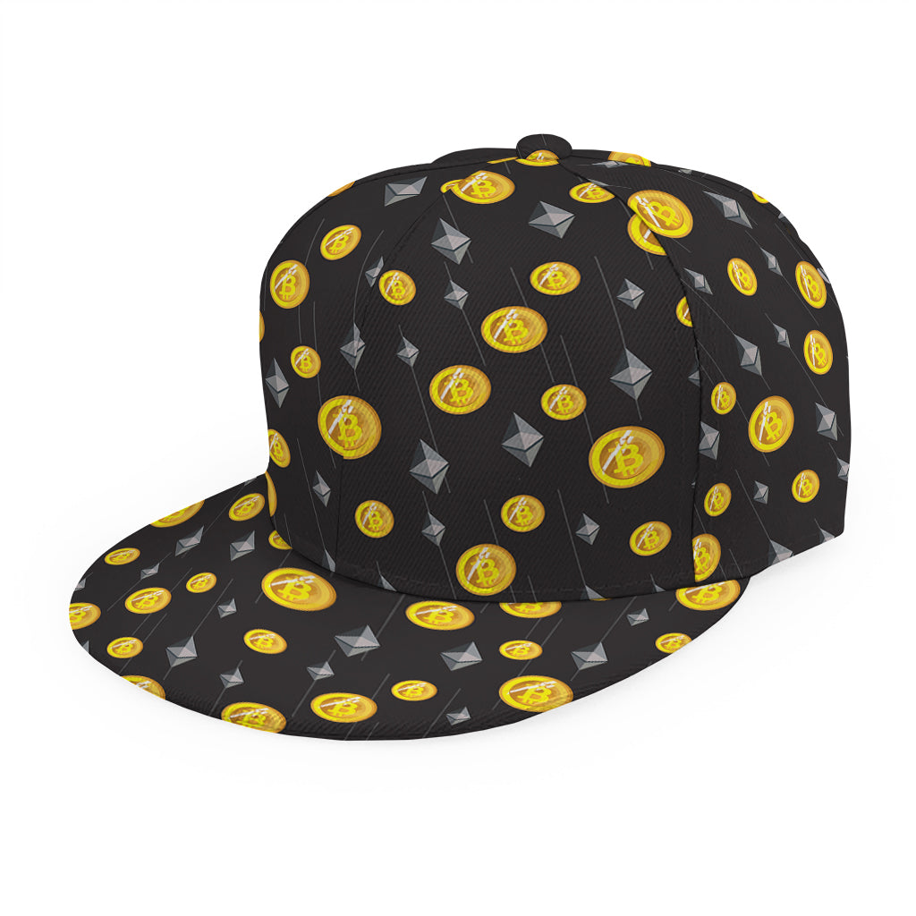 Bitcoin And Ethereum Pattern Print Snapback Cap