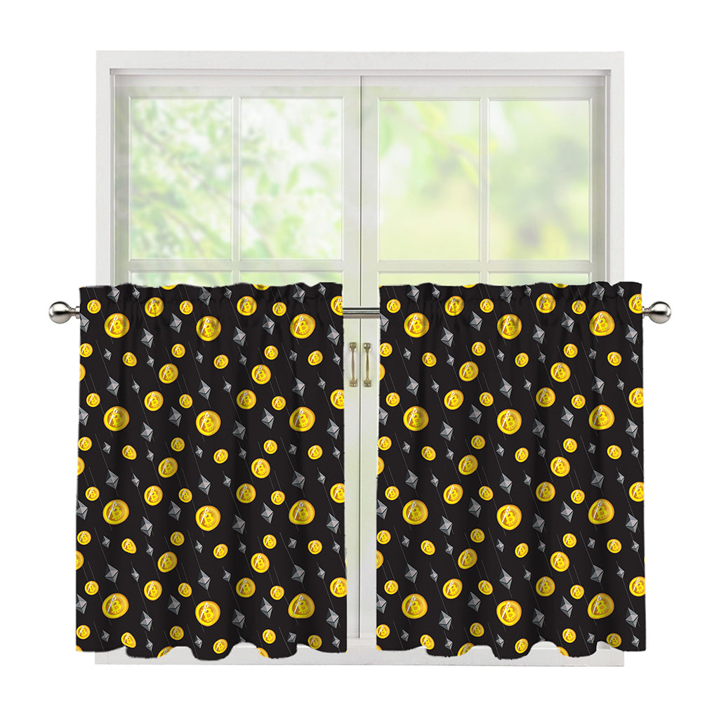 Bitcoin And Ethereum Pattern Print Tier Curtains