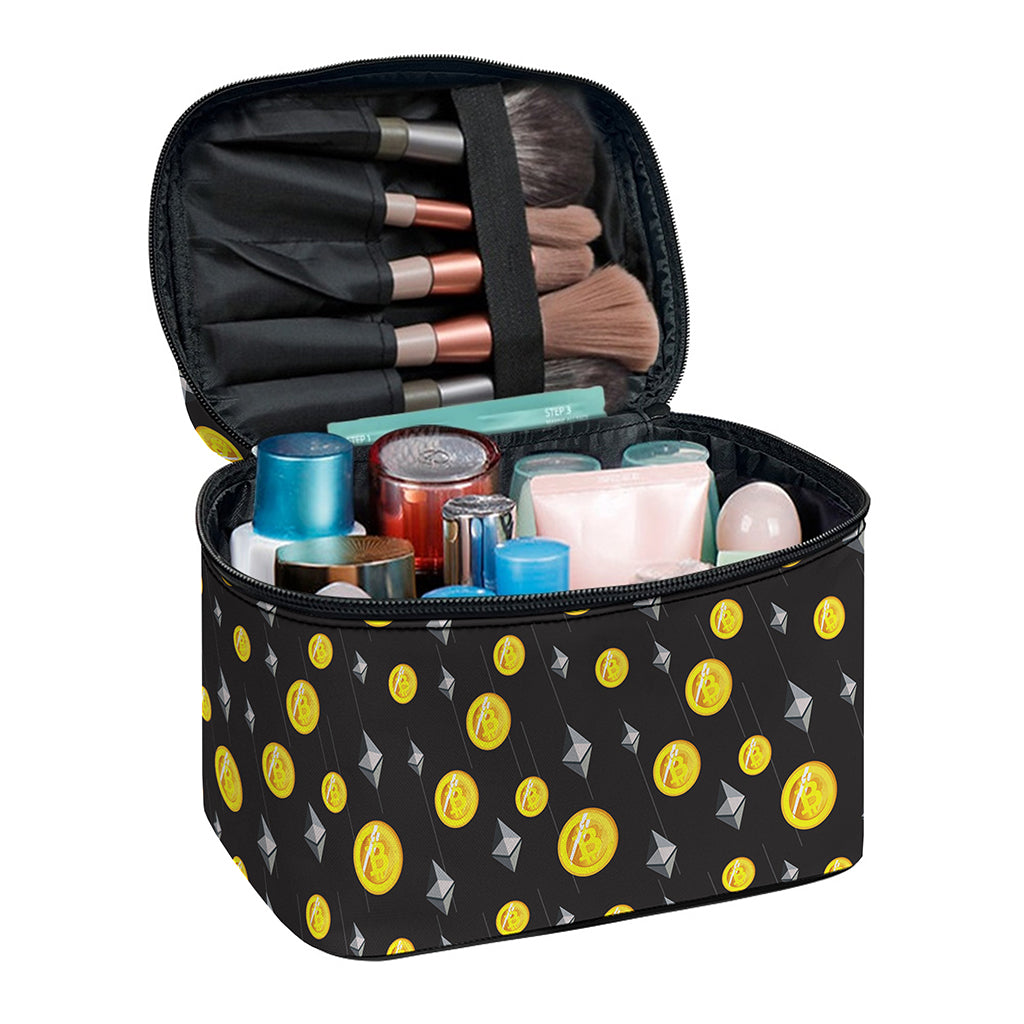 Bitcoin And Ethereum Pattern Print Travel Makeup Bag