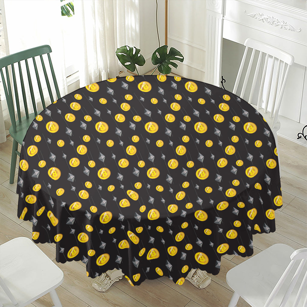 Bitcoin And Ethereum Pattern Print Waterproof Round Tablecloth