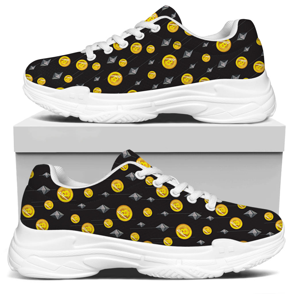 Bitcoin And Ethereum Pattern Print White Chunky Shoes