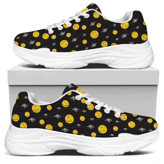 Bitcoin And Ethereum Pattern Print White Chunky Shoes