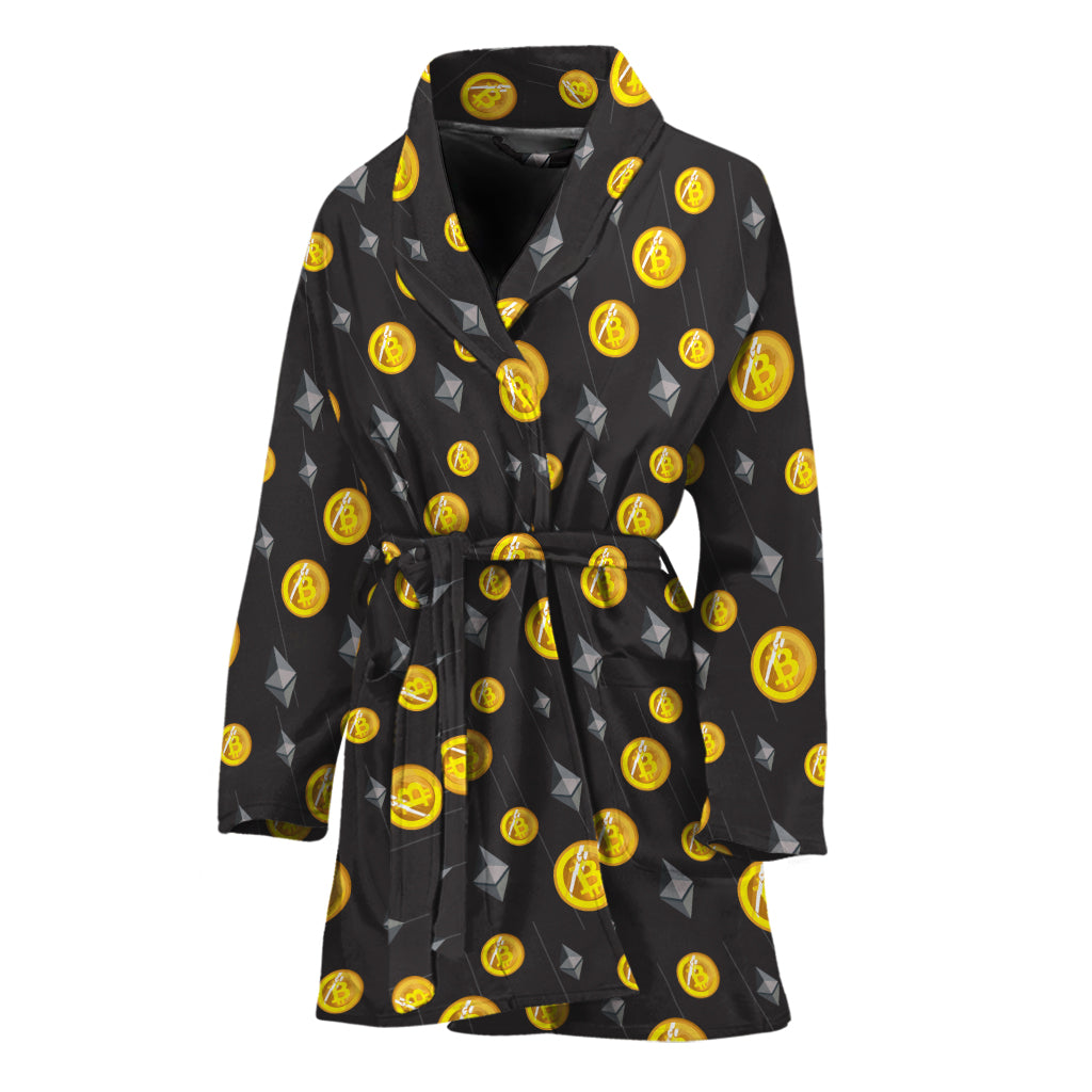 Bitcoin And Ethereum Pattern Print Women's Bathrobe