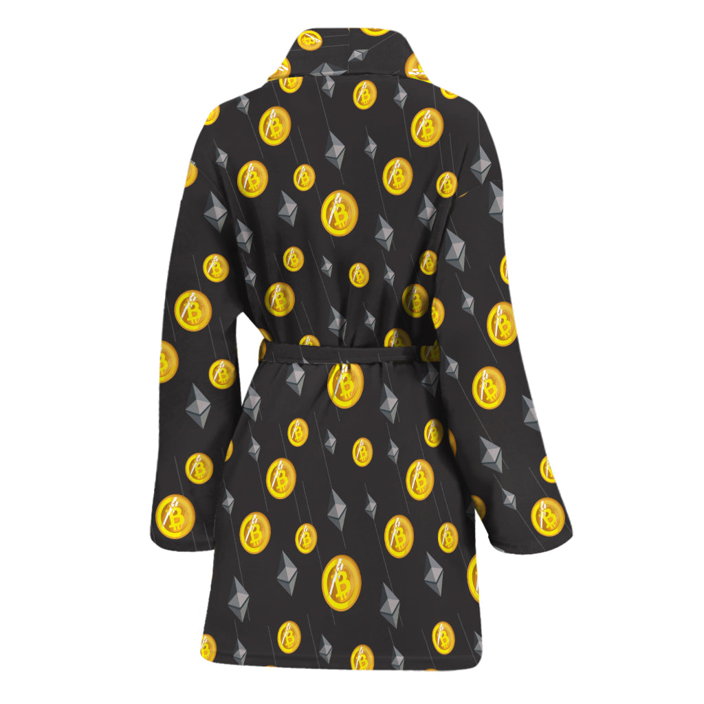 Bitcoin And Ethereum Pattern Print Women's Bathrobe