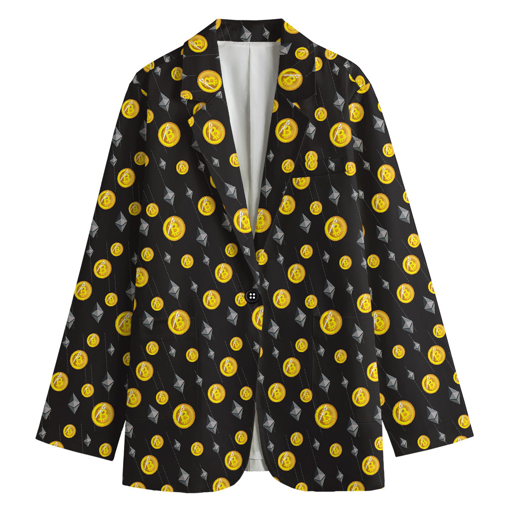 Bitcoin And Ethereum Pattern Print Women's Blazer