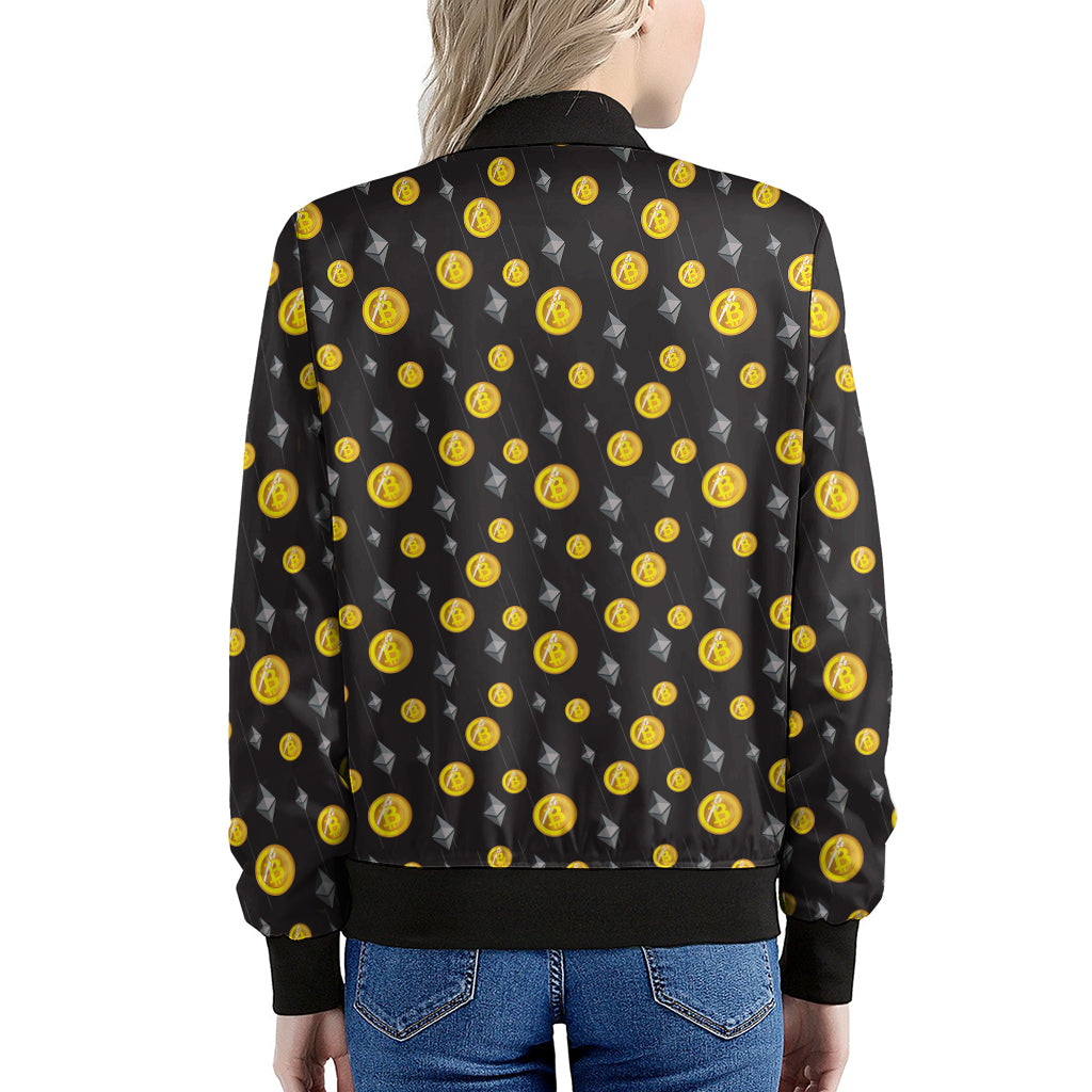 Bitcoin And Ethereum Pattern Print Women's Bomber Jacket