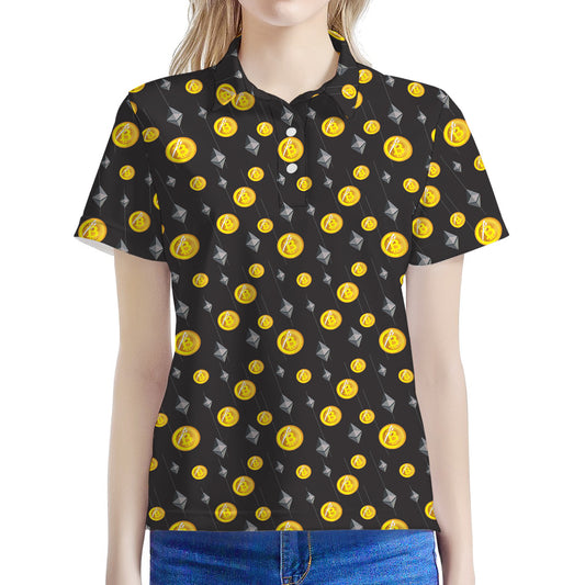 Bitcoin And Ethereum Pattern Print Women's Polo Shirt