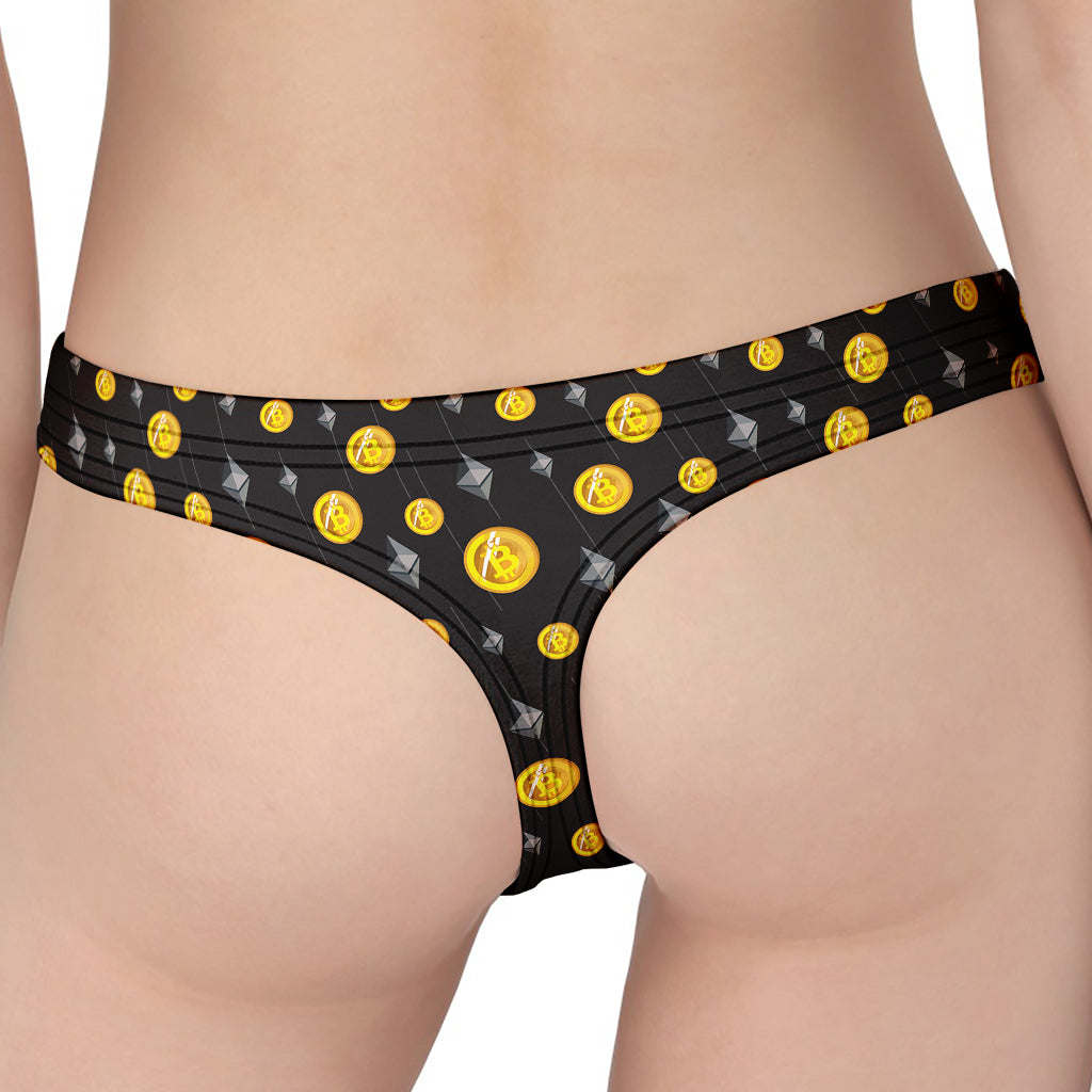 Bitcoin And Ethereum Pattern Print Women's Thong