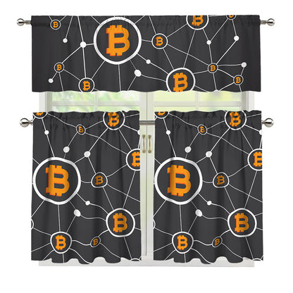 Bitcoin Connection Pattern Print 3 Piece Kitchen Curtains