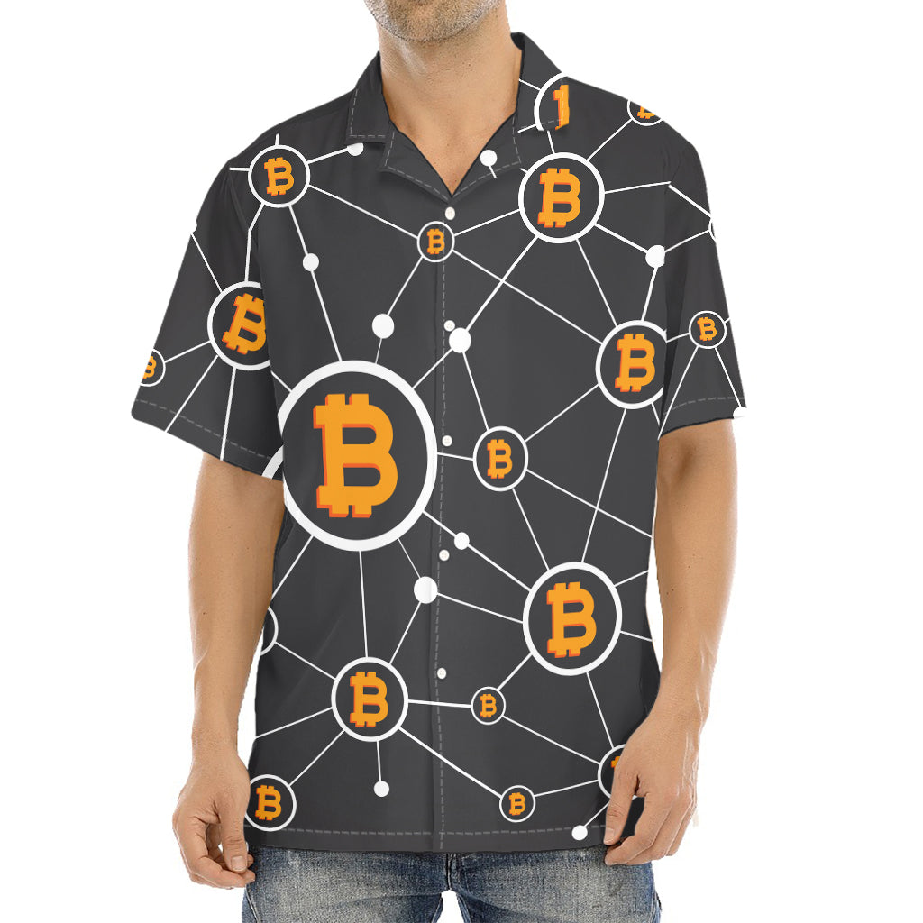 Bitcoin Connection Pattern Print Aloha Shirt