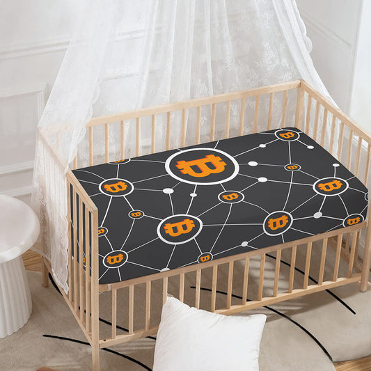 Bitcoin Connection Pattern Print Baby Crib Sheet