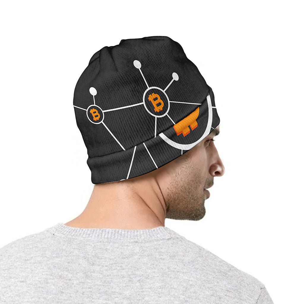 Bitcoin Connection Pattern Print Beanie