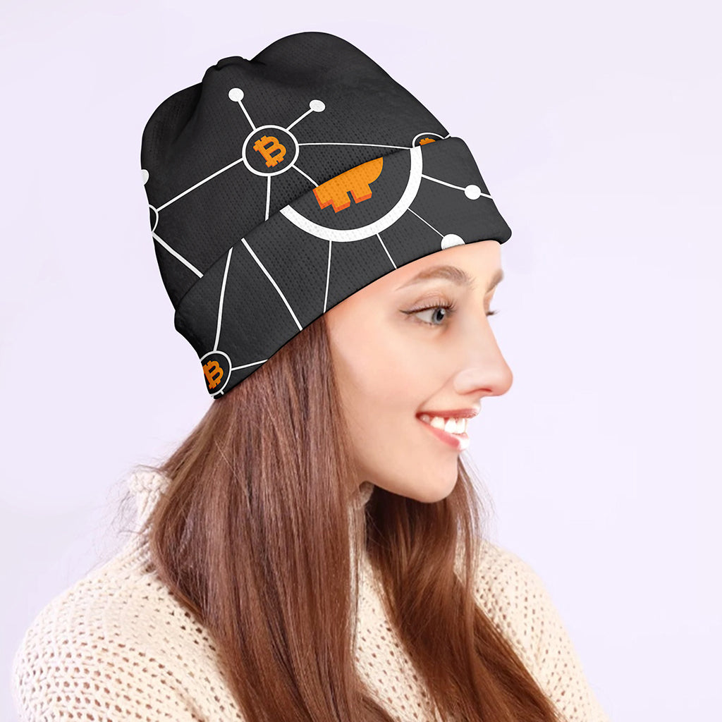 Bitcoin Connection Pattern Print Beanie