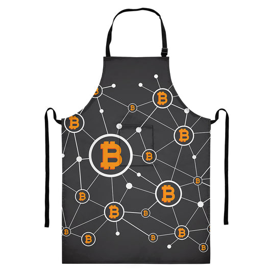 Bitcoin Connection Pattern Print Bib Apron With Pocket