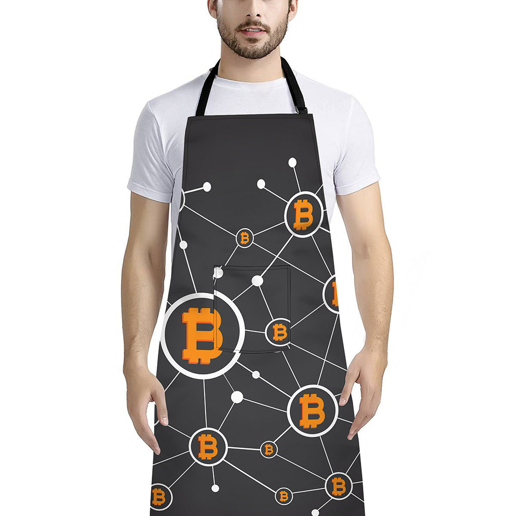 Bitcoin Connection Pattern Print Bib Apron With Pocket