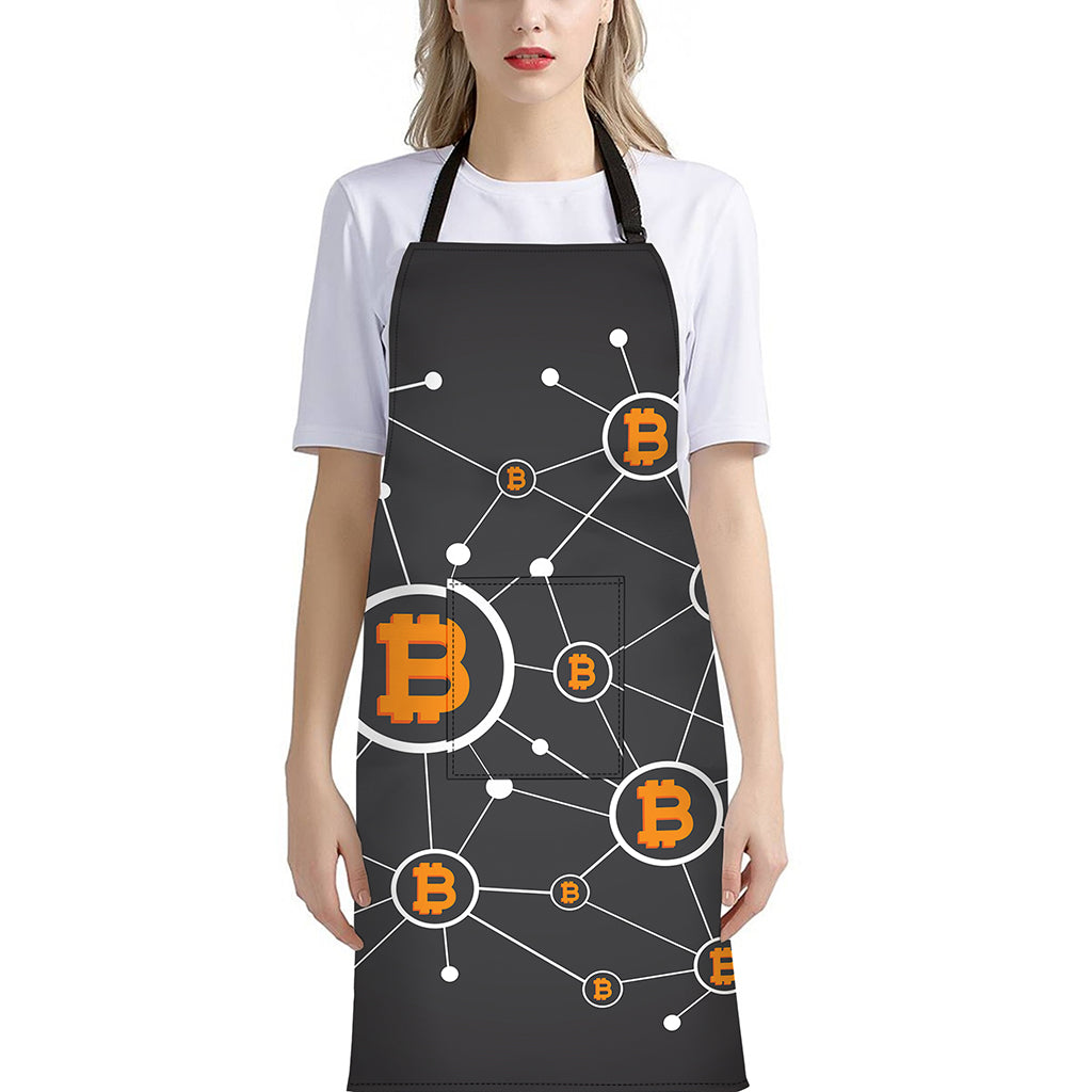 Bitcoin Connection Pattern Print Bib Apron With Pocket