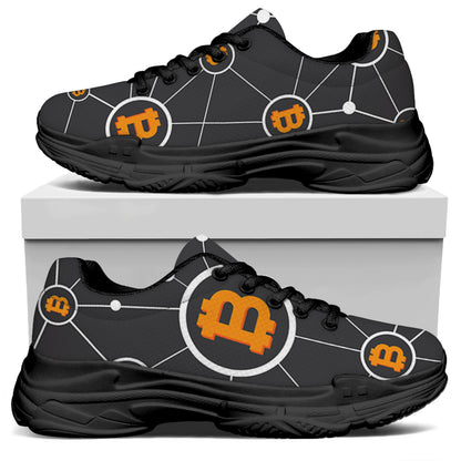 Bitcoin Connection Pattern Print Black Chunky Shoes