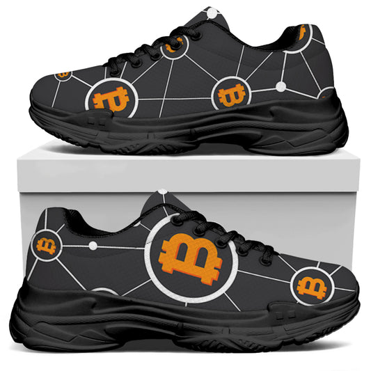 Bitcoin Connection Pattern Print Black Chunky Shoes