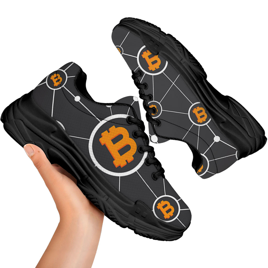 Bitcoin Connection Pattern Print Black Chunky Shoes