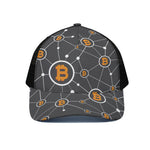Bitcoin Connection Pattern Print Black Mesh Trucker Cap