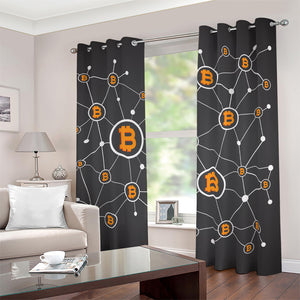 Bitcoin Connection Pattern Print Blackout Grommet Curtains