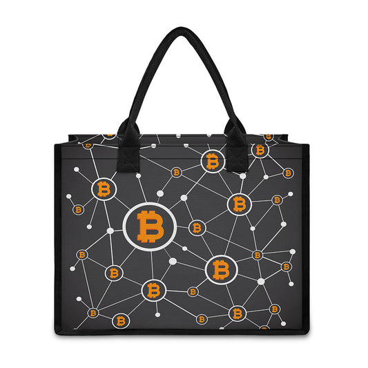 Bitcoin Connection Pattern Print Canvas Tote Bag
