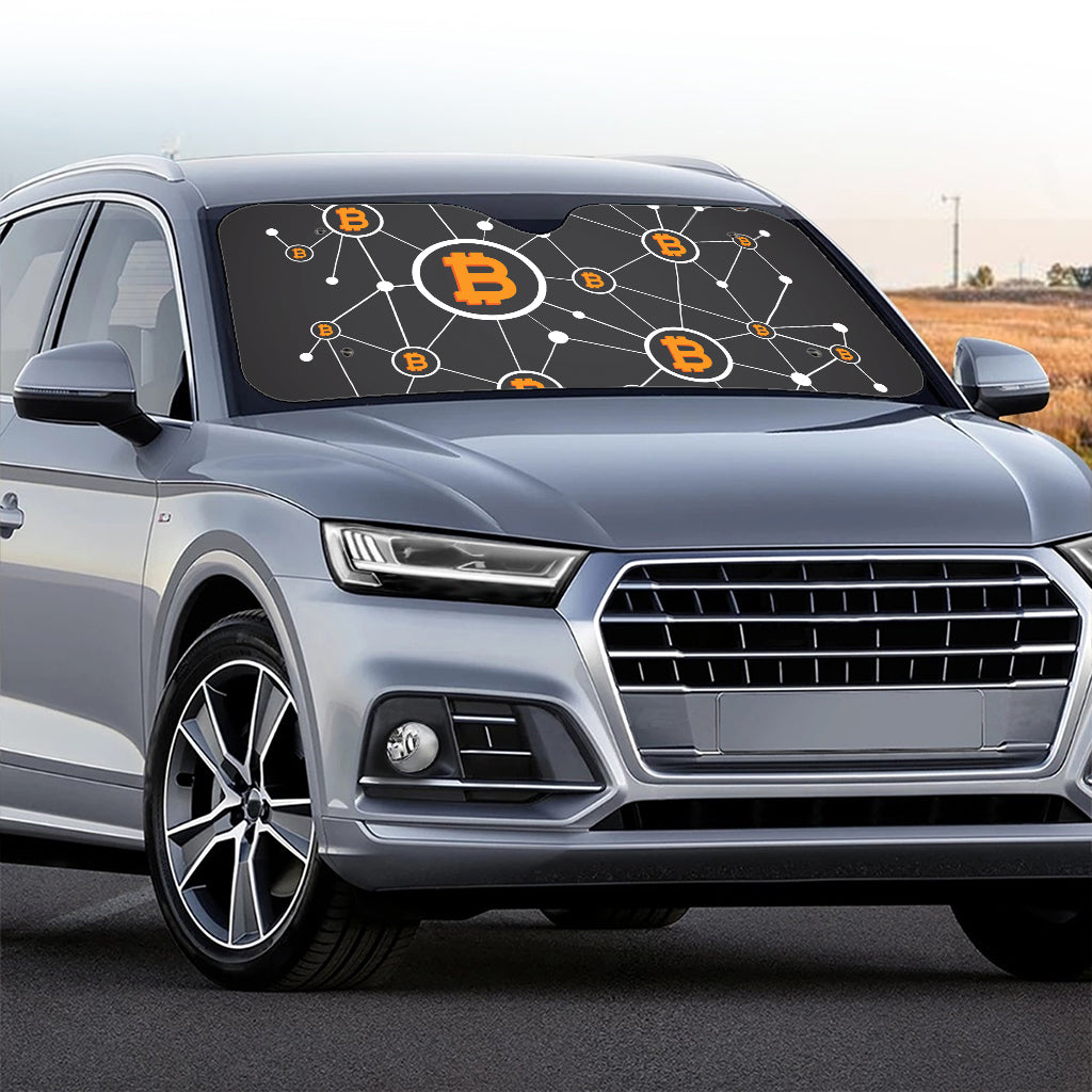 Bitcoin Connection Pattern Print Car Windshield Sun Shade
