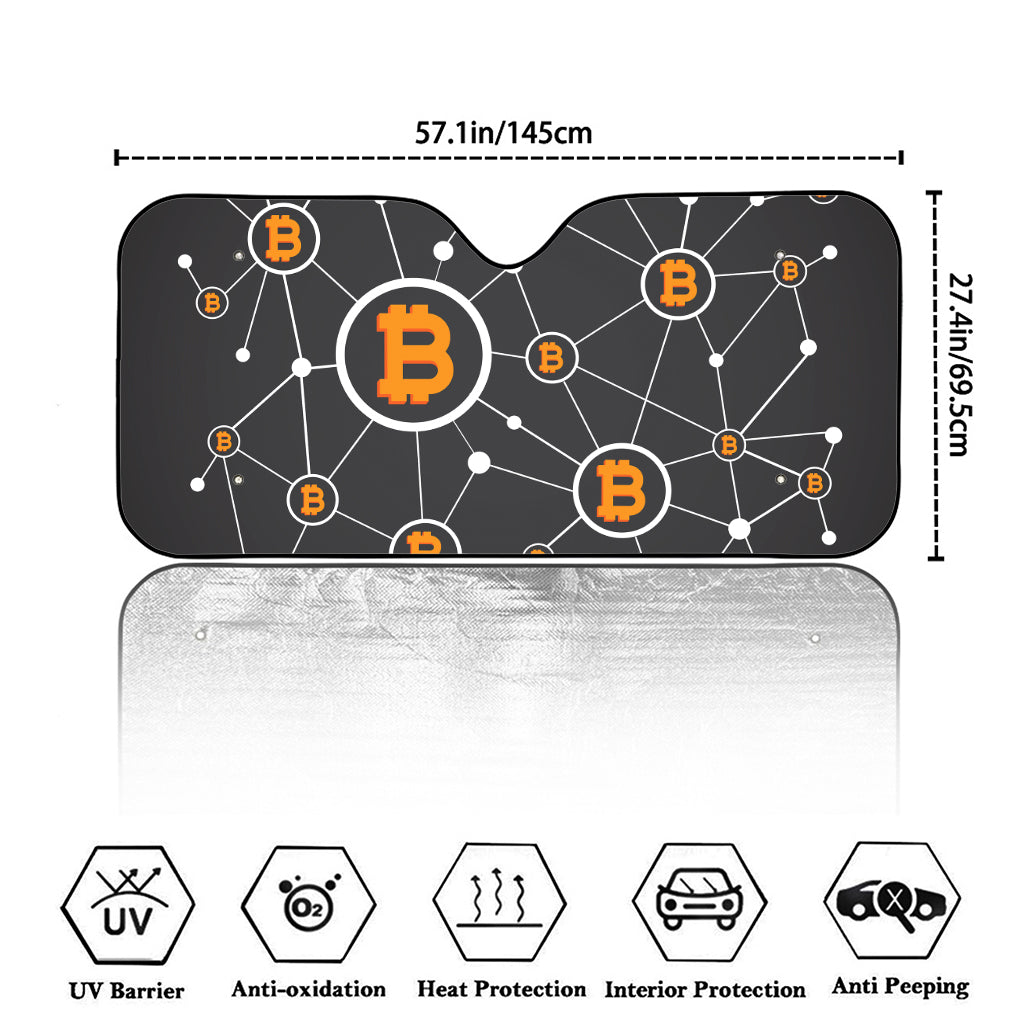 Bitcoin Connection Pattern Print Car Windshield Sun Shade