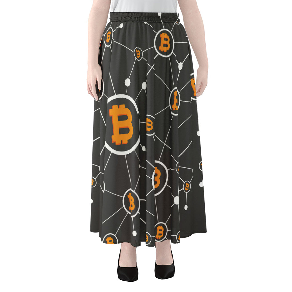 Bitcoin Connection Pattern Print Chiffon Maxi Skirt