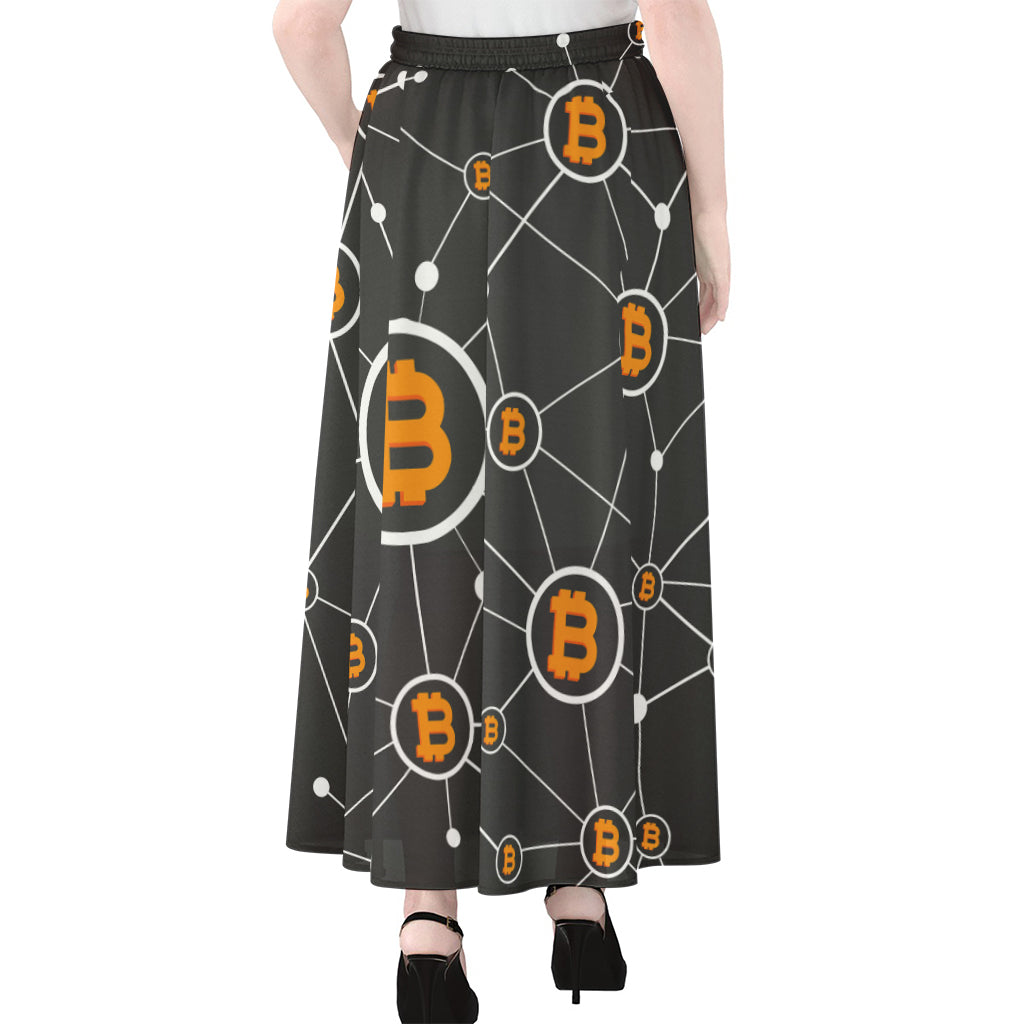 Bitcoin Connection Pattern Print Chiffon Maxi Skirt