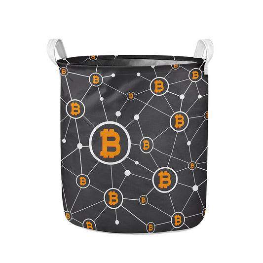 Bitcoin Connection Pattern Print Collapsible Laundry Basket