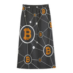 Bitcoin Connection Pattern Print Cotton Front Slit Maxi Skirt