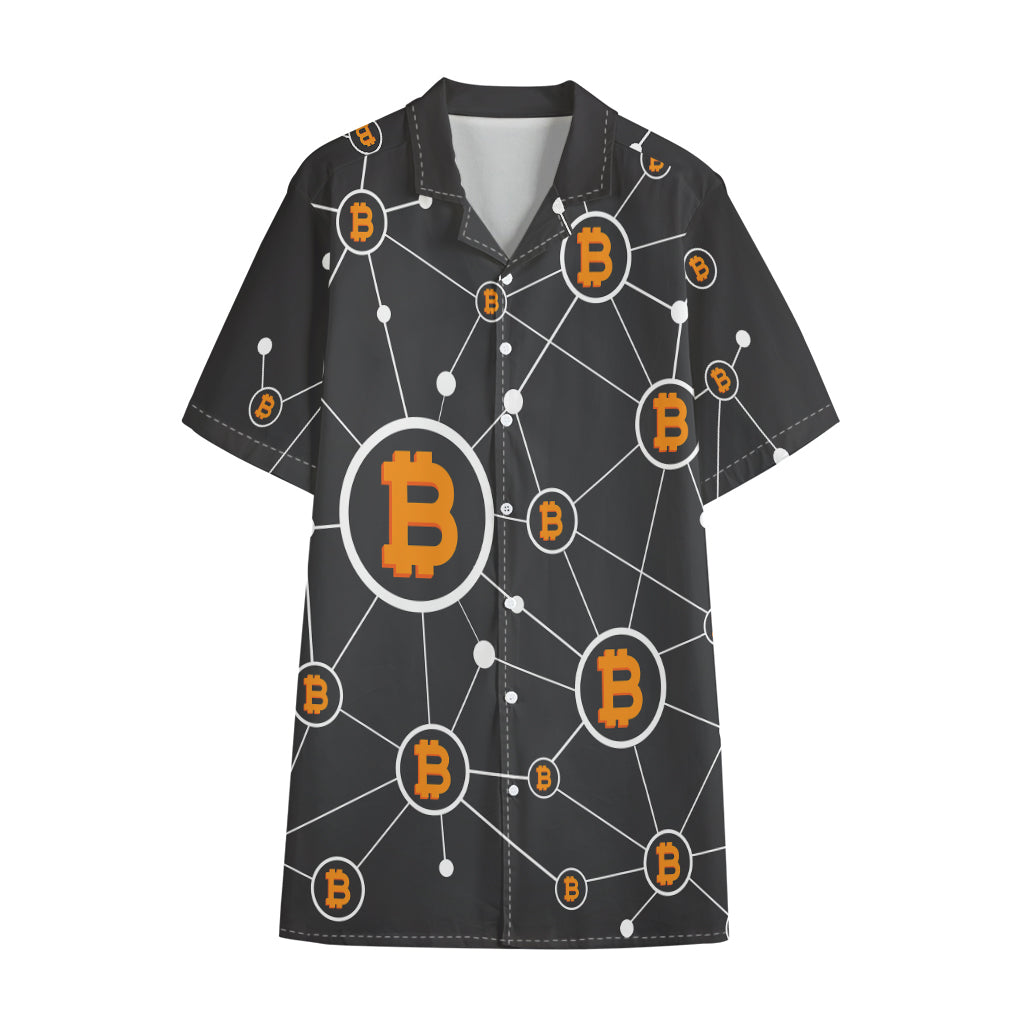 Bitcoin Connection Pattern Print Cotton Hawaiian Shirt